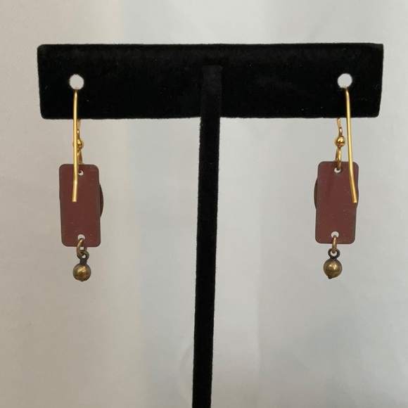 Silver Forest Hammered Copper Gold Tone Drop Dangle Earrings - Picture 5 of 7